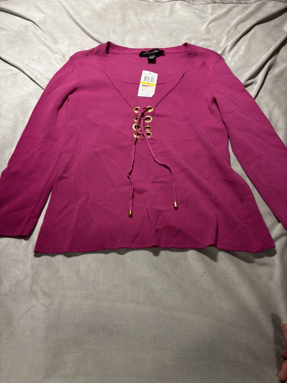 NWT Cable & Gauge Women Size Medium Fushia Pink Tight Knit Sweater Pullover Top